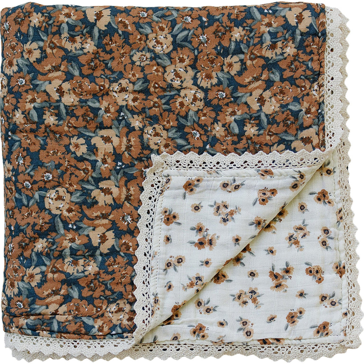 Venetian Floral + Autumn Bloom Lace Muslin Quilt - HoneyBug