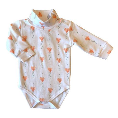White Heart Balloon Turtleneck Onesie - HoneyBug