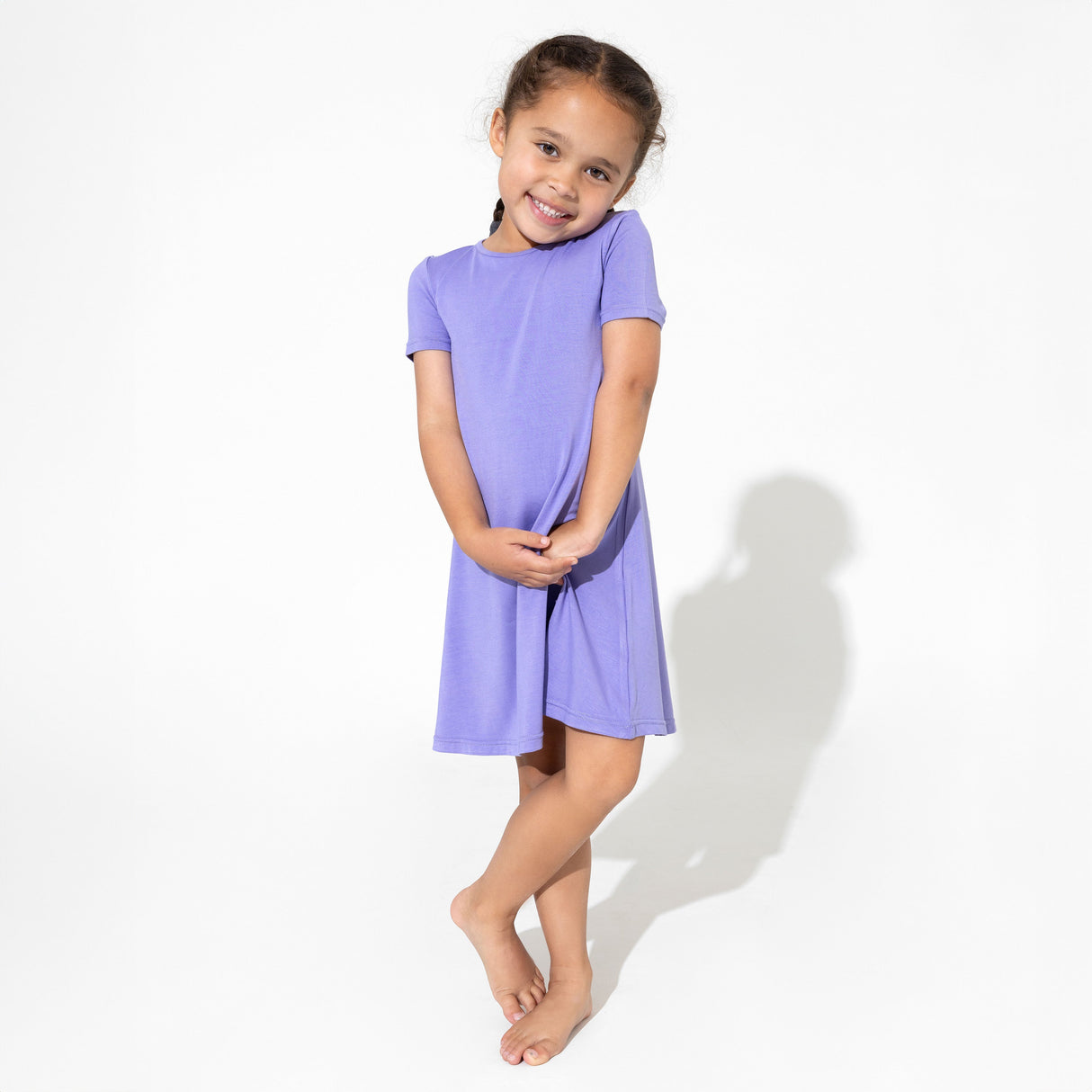 Poppin Purple Bamboo Girls' Short Sleeve Dress - HoneyBug
