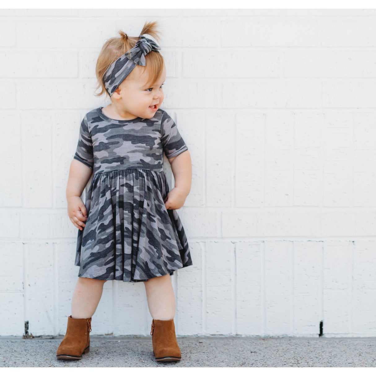 MID SLEEVE BAMBOO DRESS- Chris Camo - HoneyBug