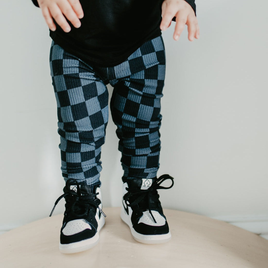 BAMBOO RIB LEGGINGS- Grey Check - HoneyBug