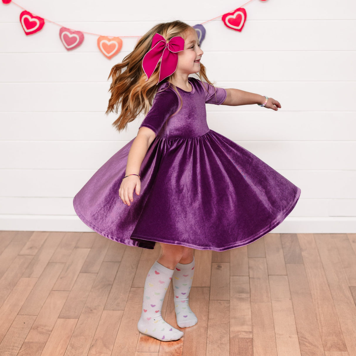 VELVET MID SLEEVE TWIRL- Lavender Stretch Velvet Twirl Dress - HoneyBug