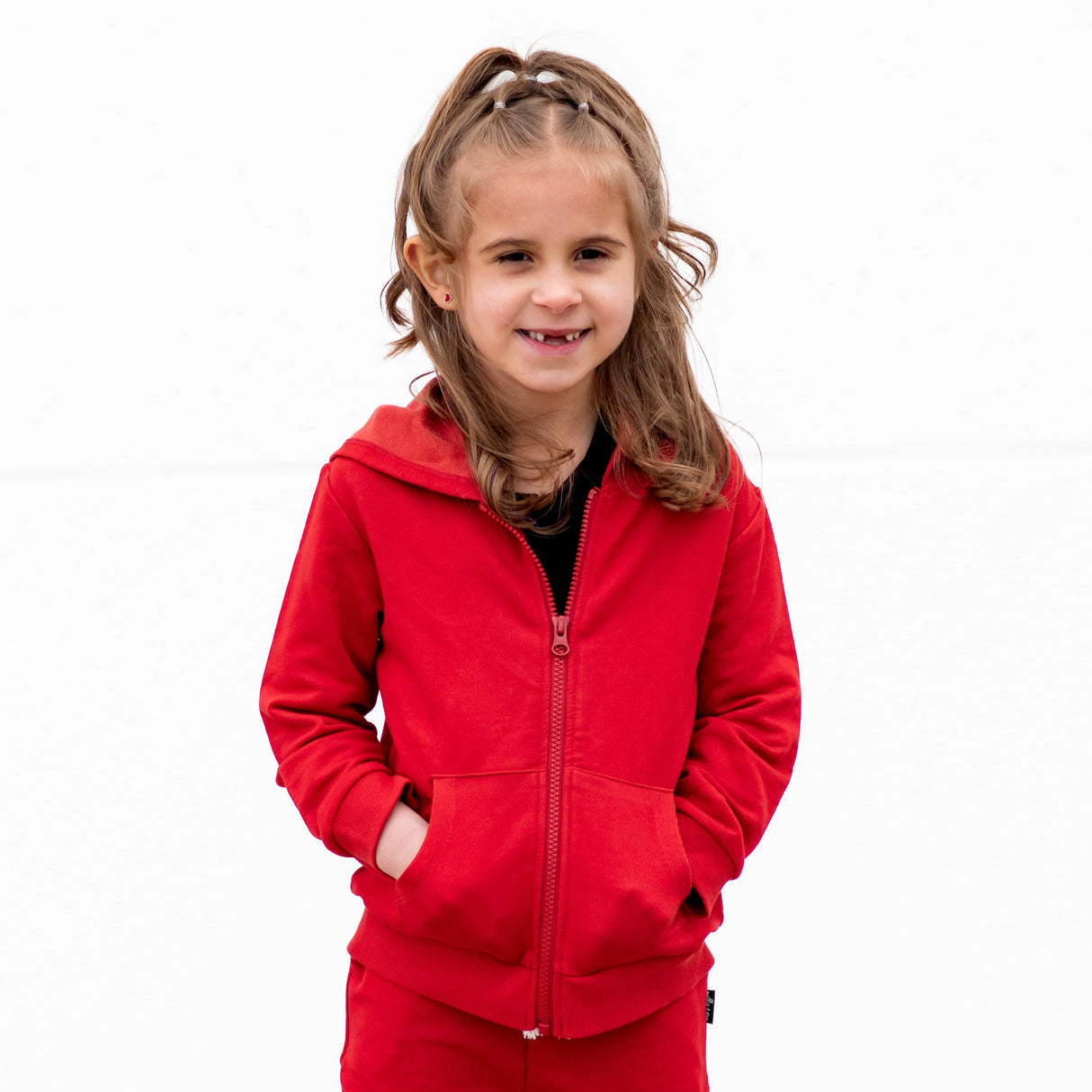 ZIP HOODIE- Red Bamboo French Terry - HoneyBug