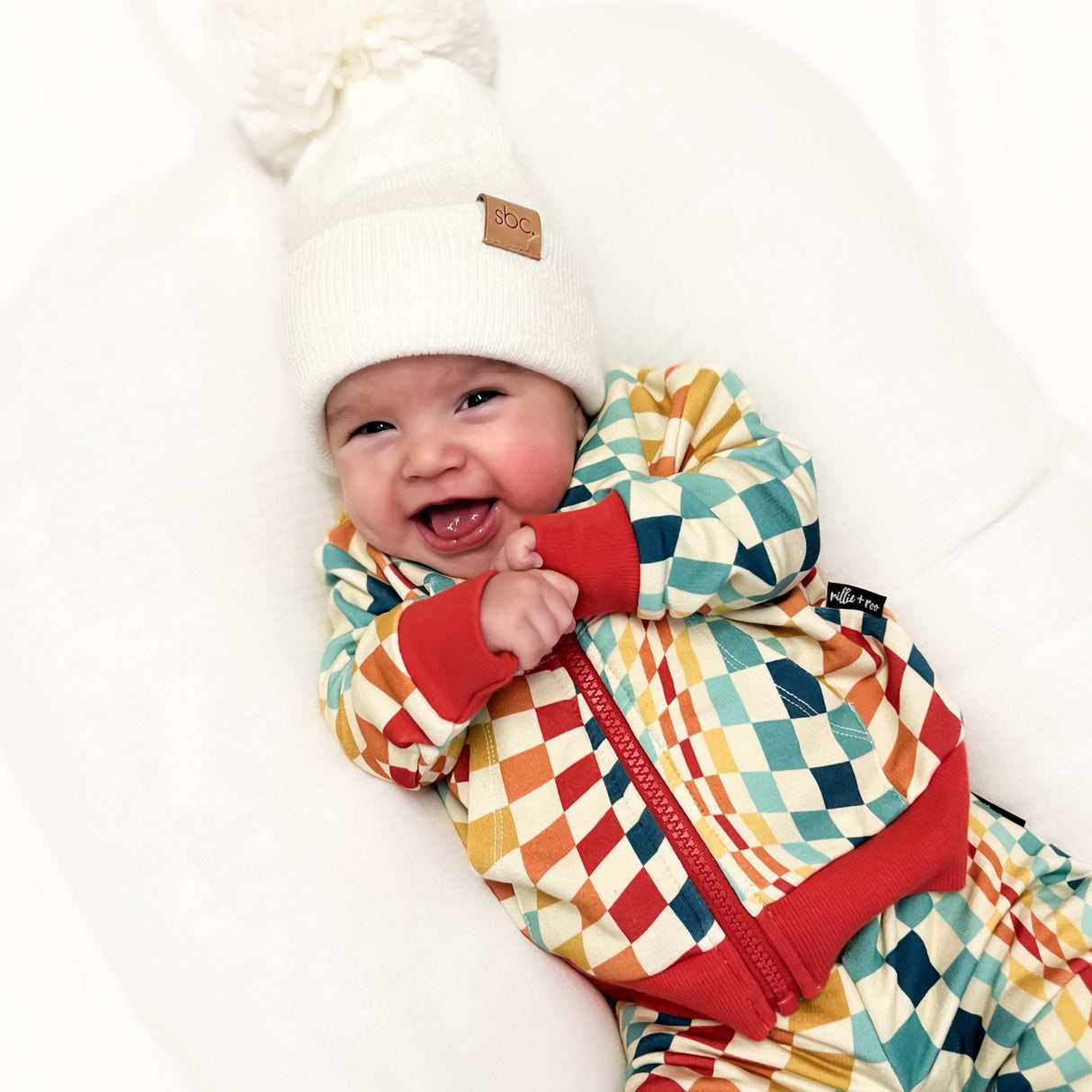 ZIP HOODIE- Groovy Check Bamboo French Terry - HoneyBug