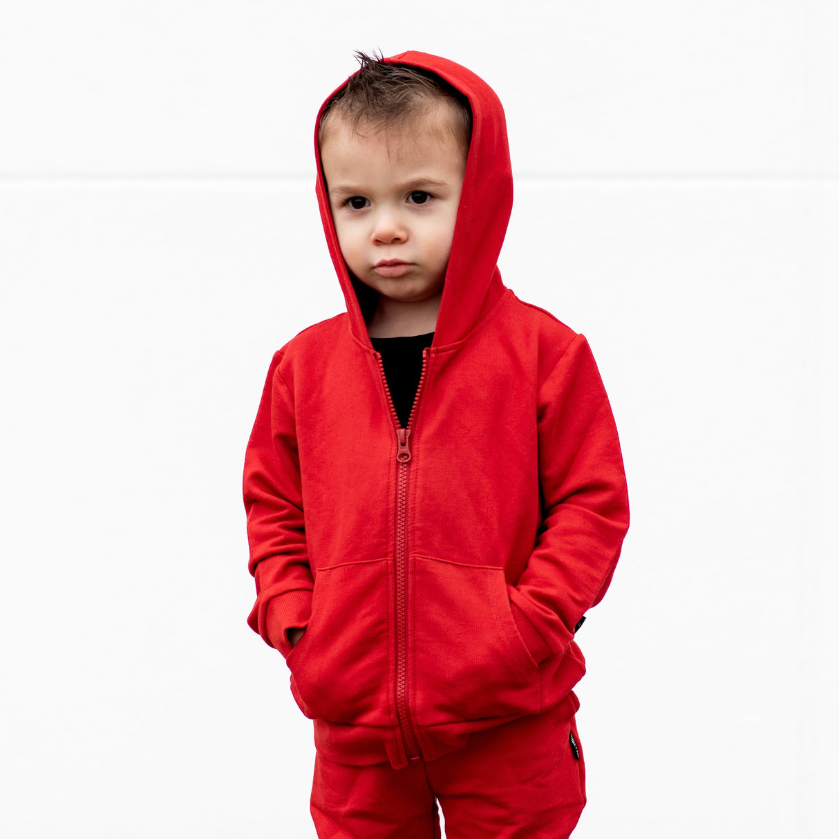 ZIP HOODIE- Red Bamboo French Terry - HoneyBug