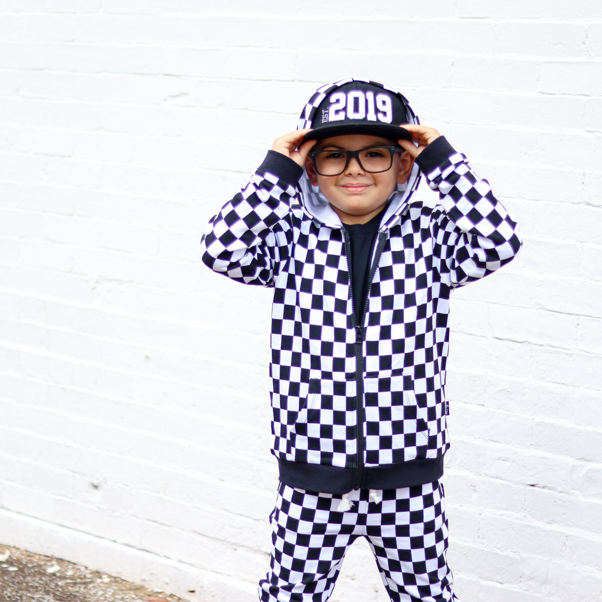 ZIP HOODIE- B+W Check Bamboo French Terry - HoneyBug