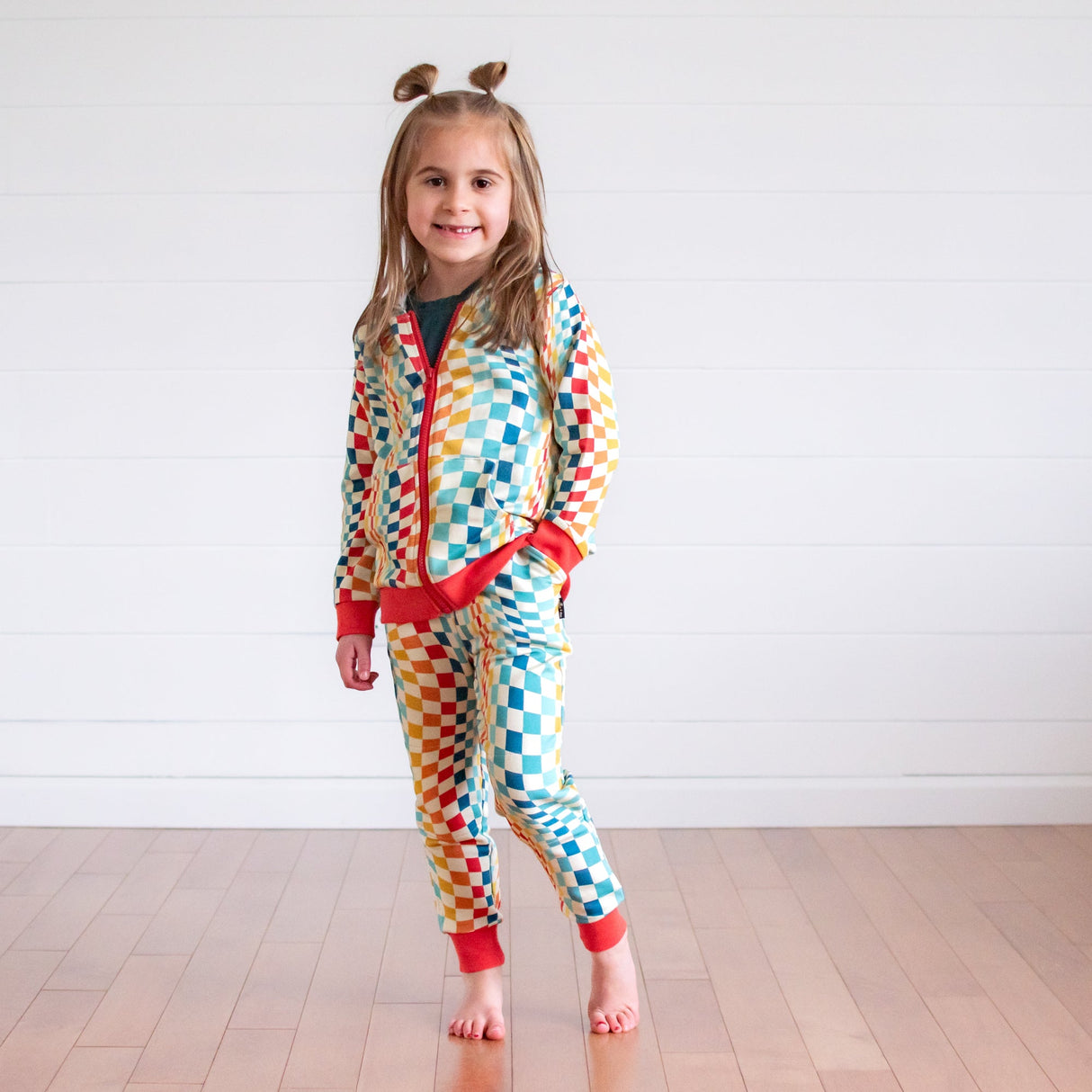 JOGGERS- Groovy Check Bamboo French Terry - HoneyBug