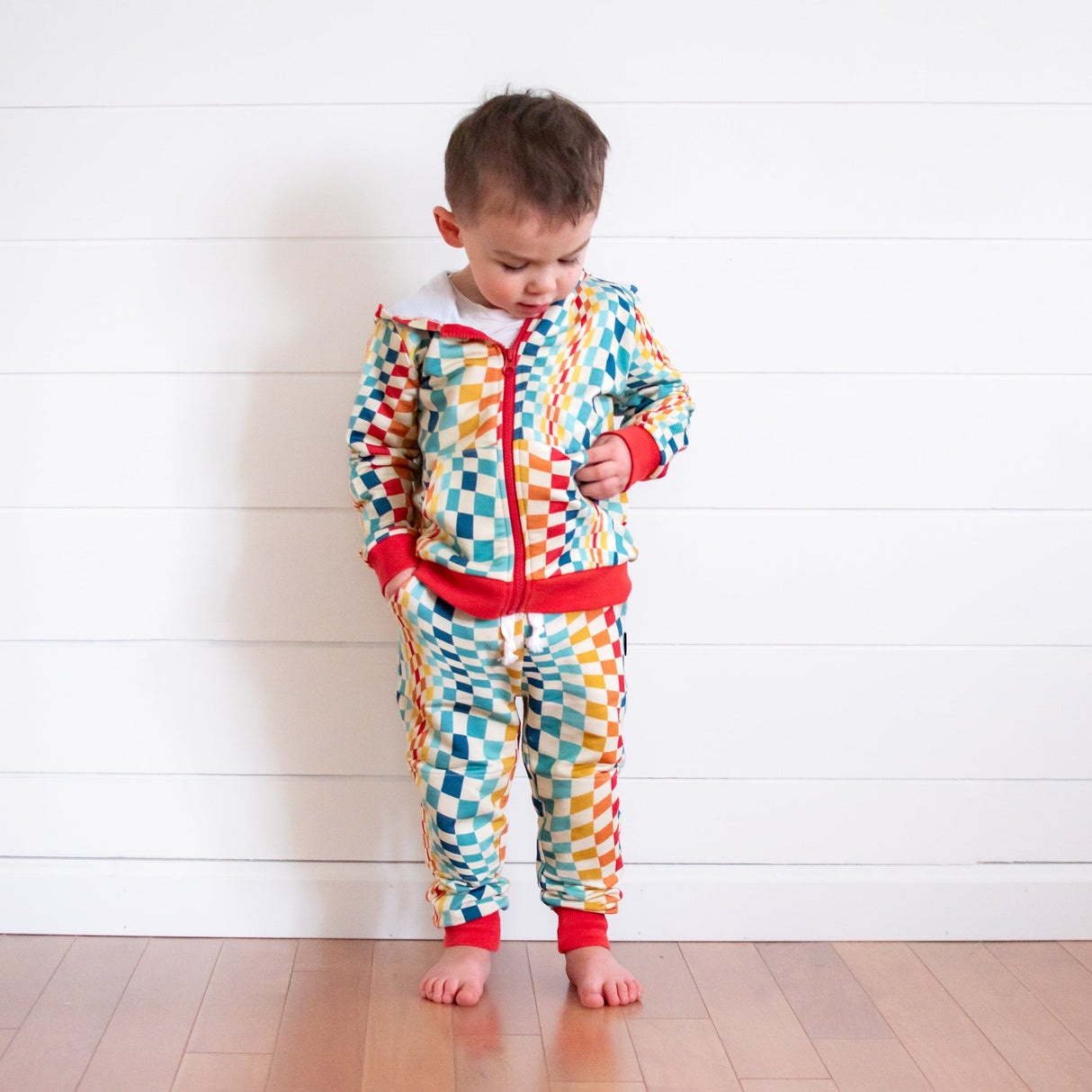 JOGGERS- Groovy Check Bamboo French Terry - HoneyBug