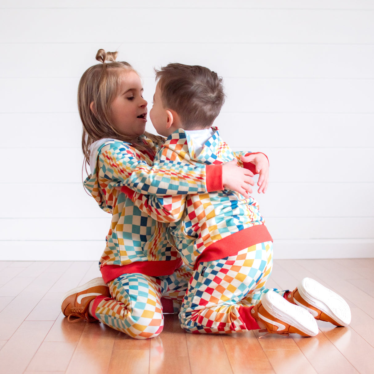 ZIP HOODIE- Groovy Check Bamboo French Terry - HoneyBug