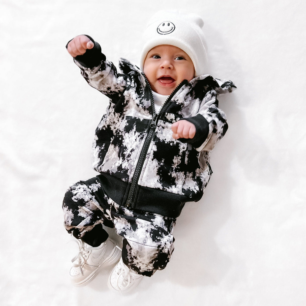 ZIP HOODIE- Black Tie Dye Bamboo French Terry - HoneyBug