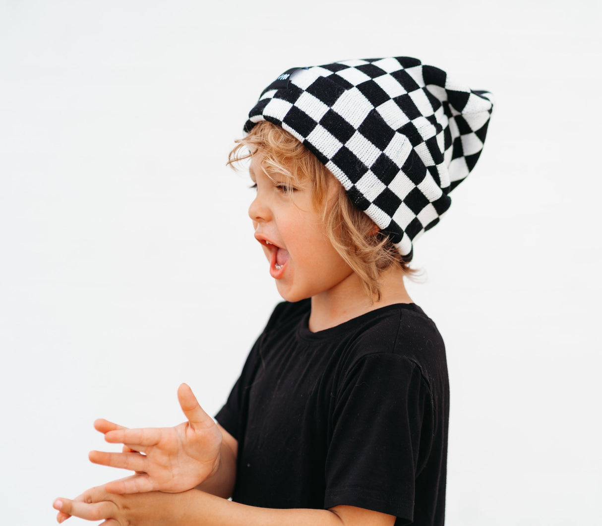 BAMBOO CUFF BEANIE- B+W Check - HoneyBug