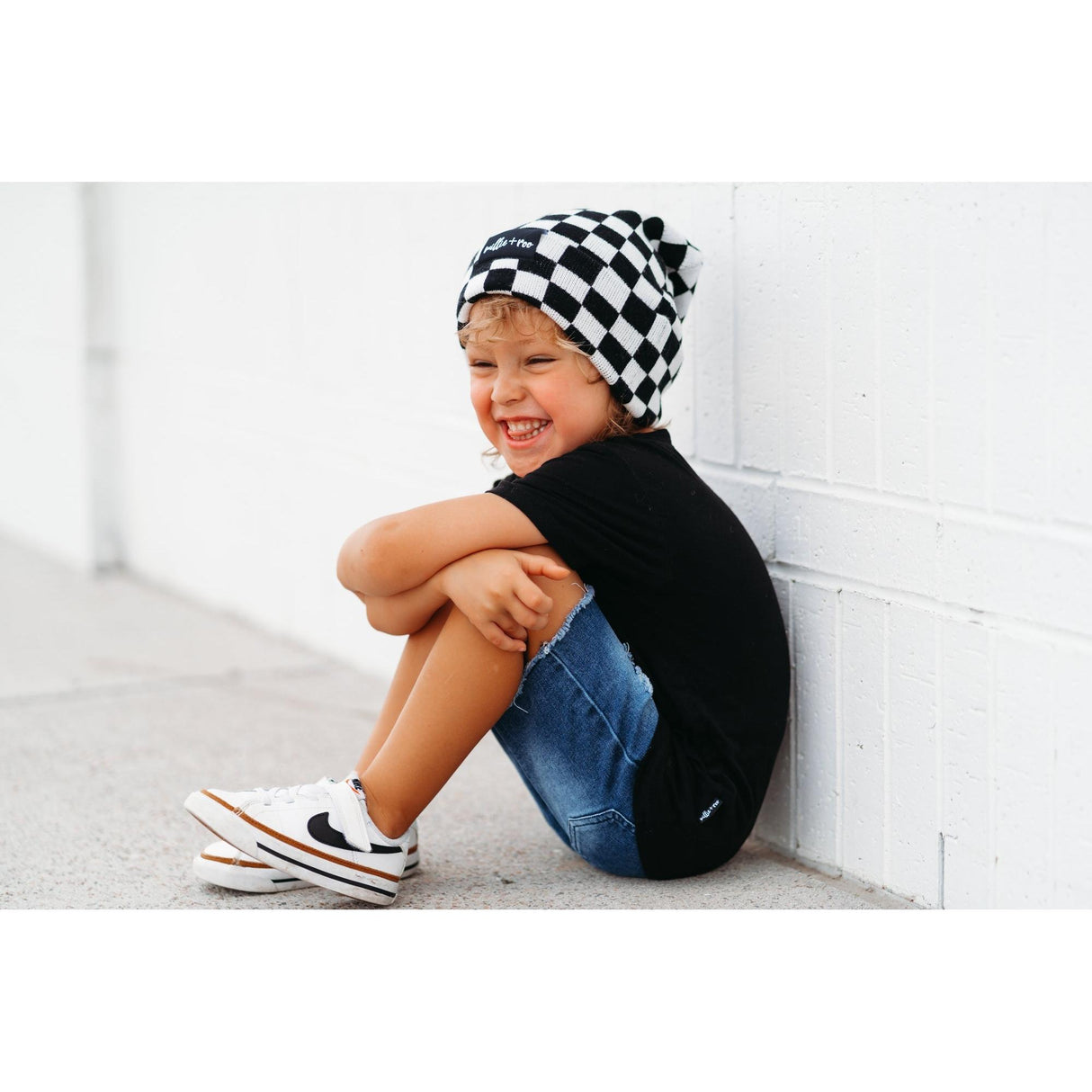 BAMBOO CUFF BEANIE- B+W Check - HoneyBug