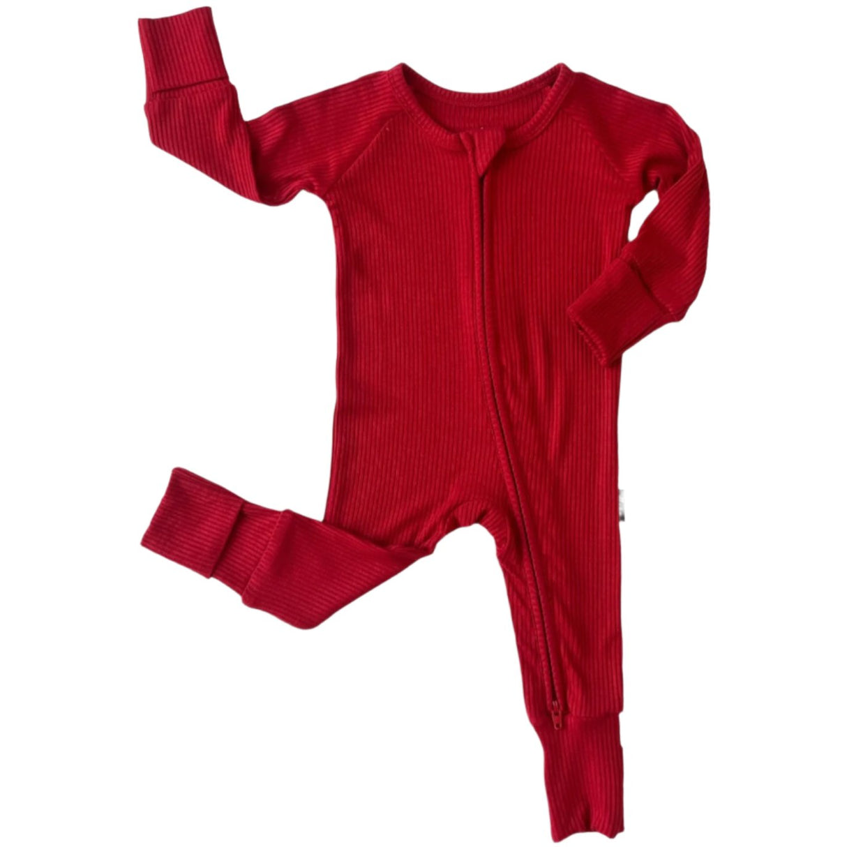 ZIP ROMPER - Red Ribbed - HoneyBug