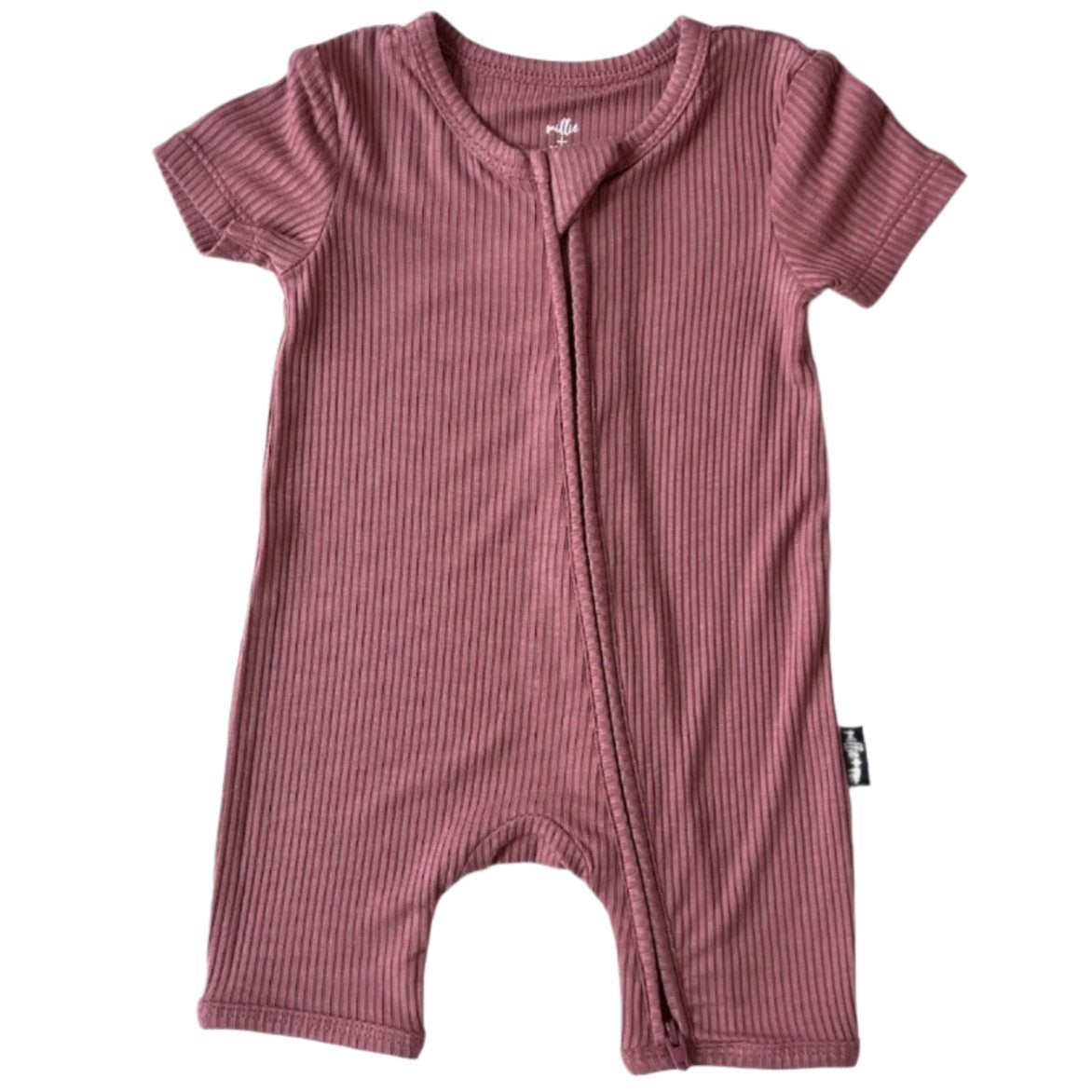SHORTIE ZIP ROMPER - Mauve Ribbed - HoneyBug