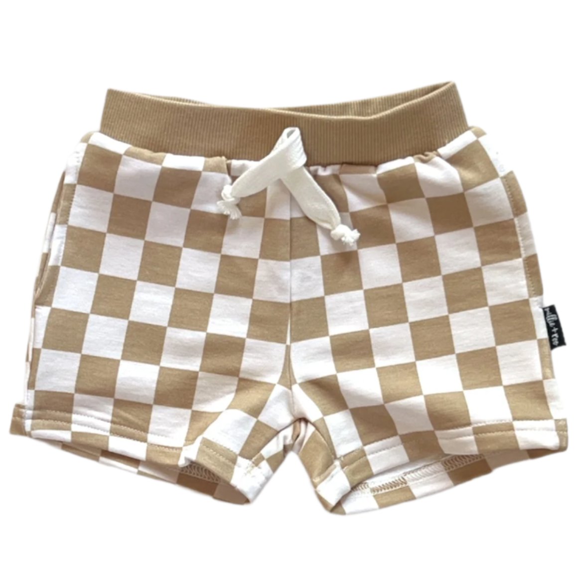 BAMBOO JOGGER SHORTS- Tan Check - HoneyBug