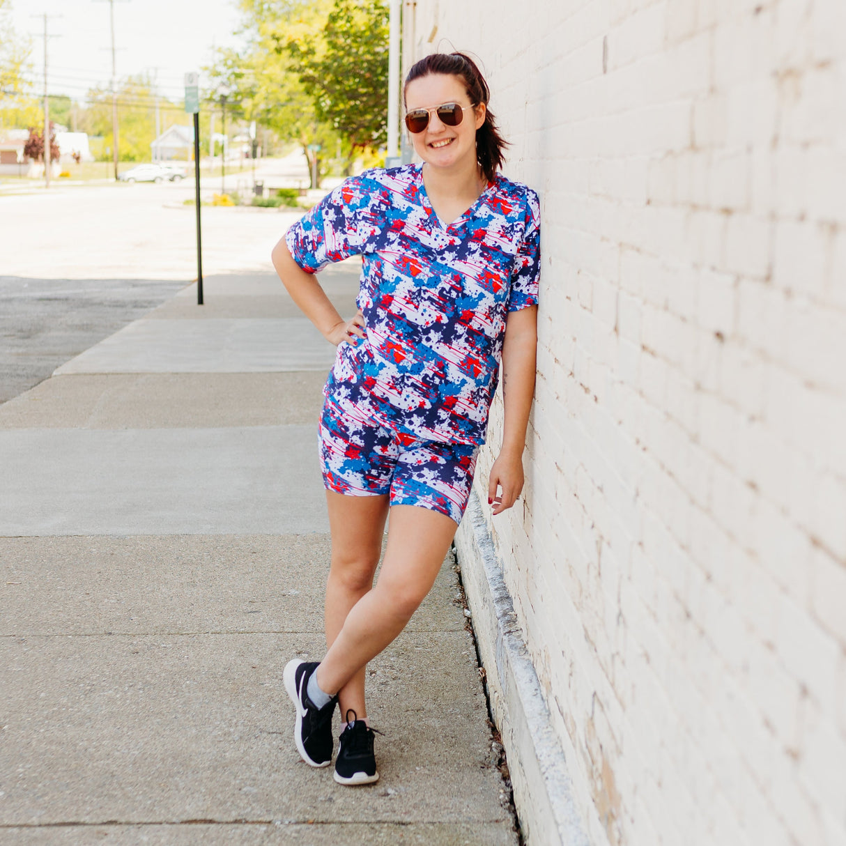 WOMANS BIKER SHORT SET- American Splatter - HoneyBug