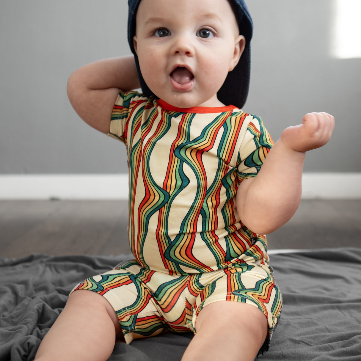 TWO PIECE SHORTIE SET- Retro Rainbow - HoneyBug
