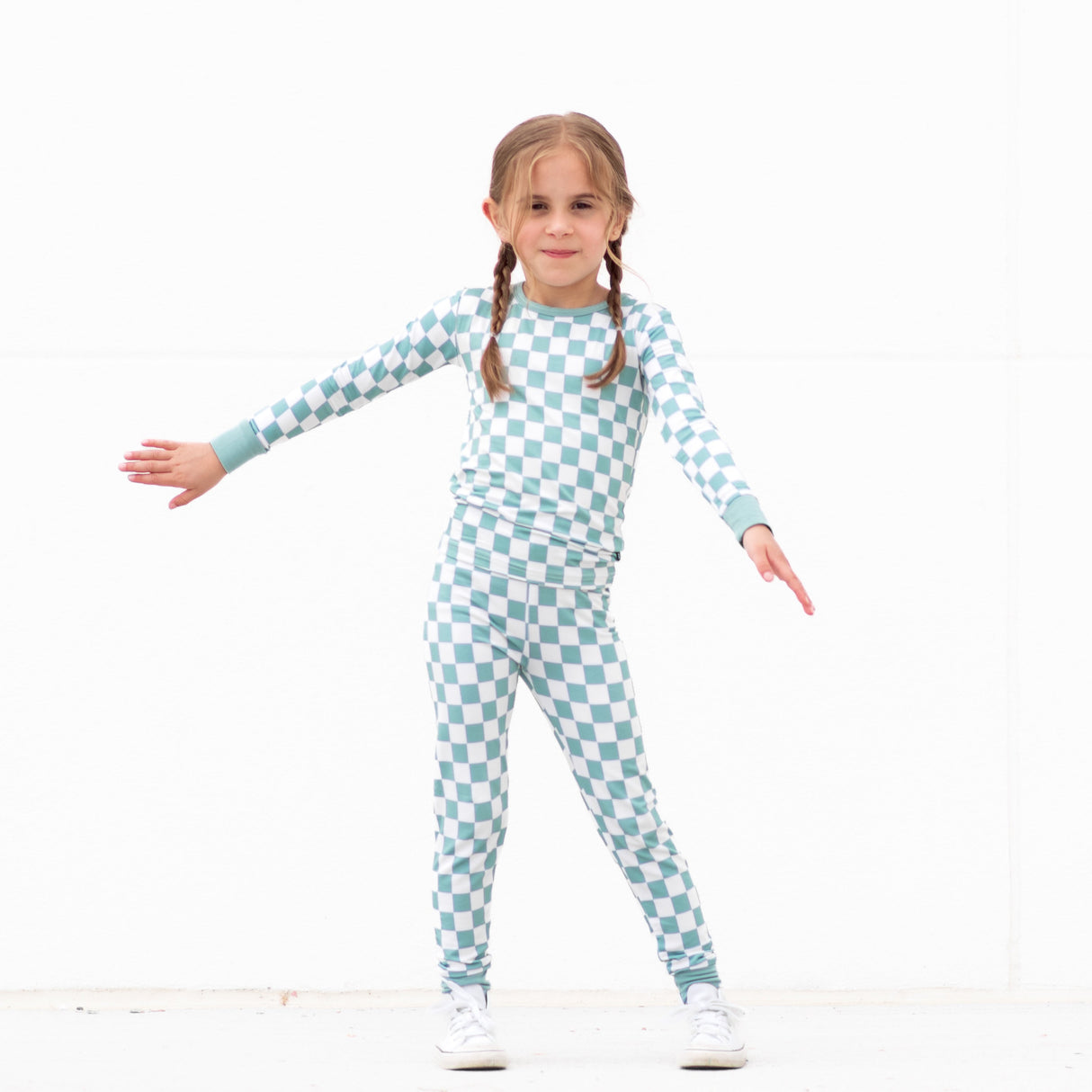 LONG SLEEVE 2 PIECE SETS- Sage Check - HoneyBug