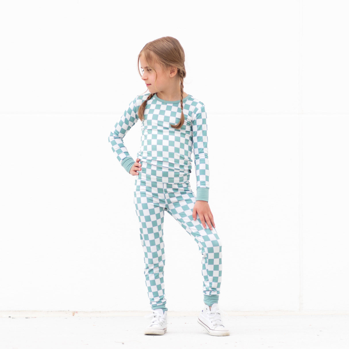 LONG SLEEVE 2 PIECE SETS- Sage Check - HoneyBug