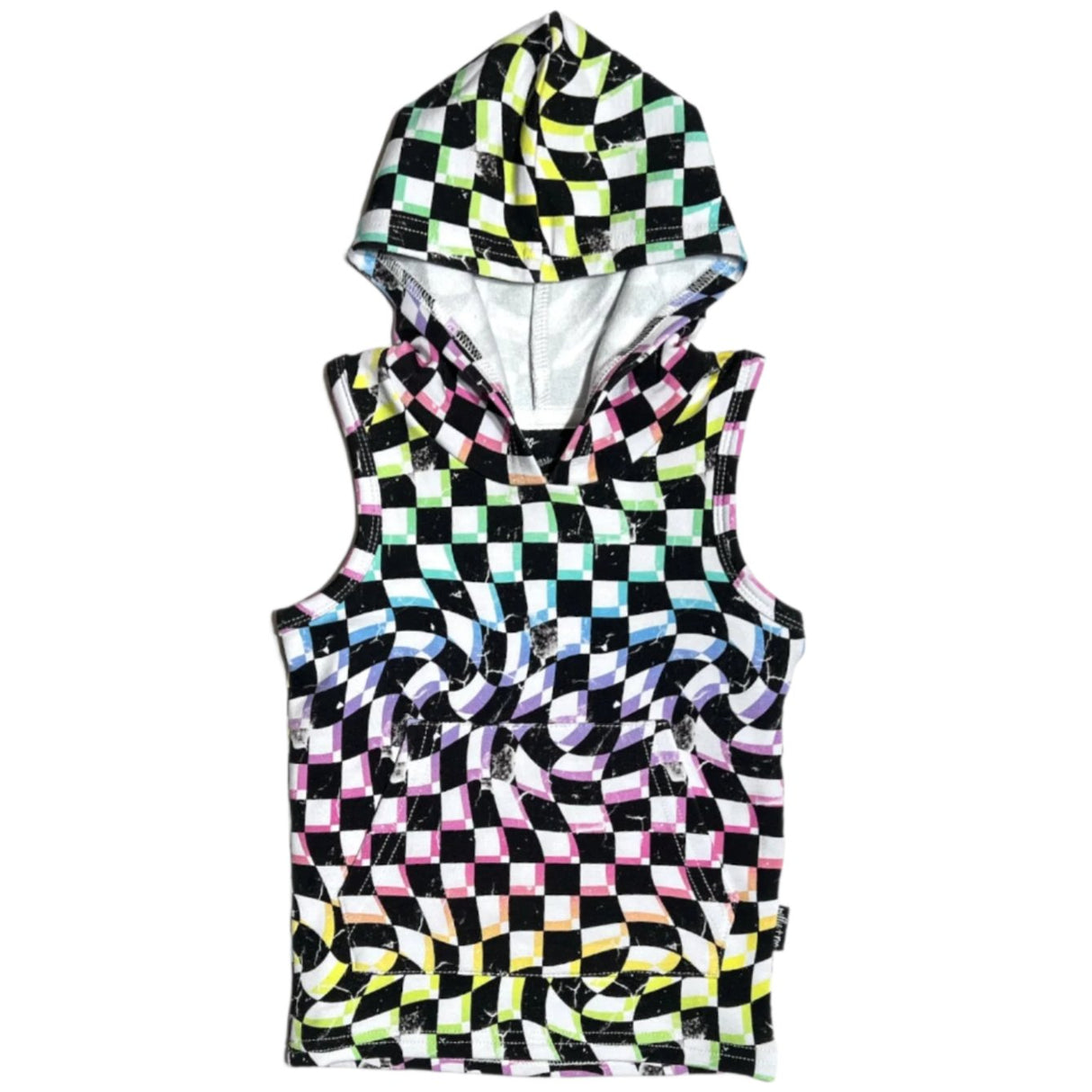 BAMBOO HOODIE TANK- Neon Dizzy Check - HoneyBug
