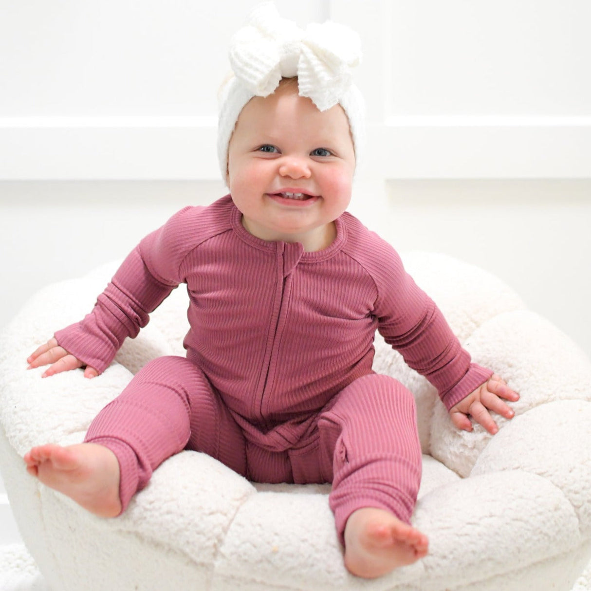 Zip Romper - Mauve Ribbed - HoneyBug