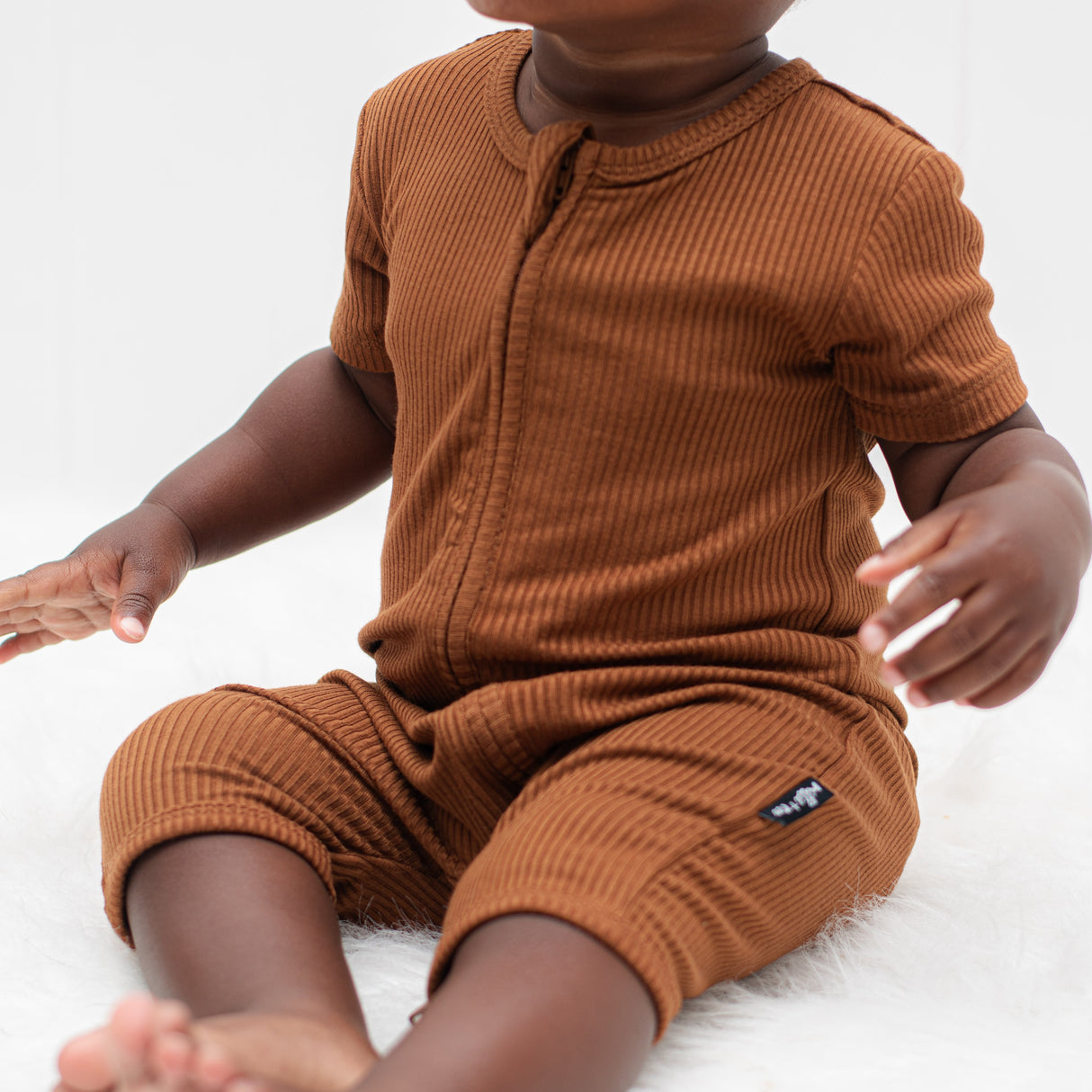 SHORTIE ZIP ROMPER - Bark Ribbed - HoneyBug