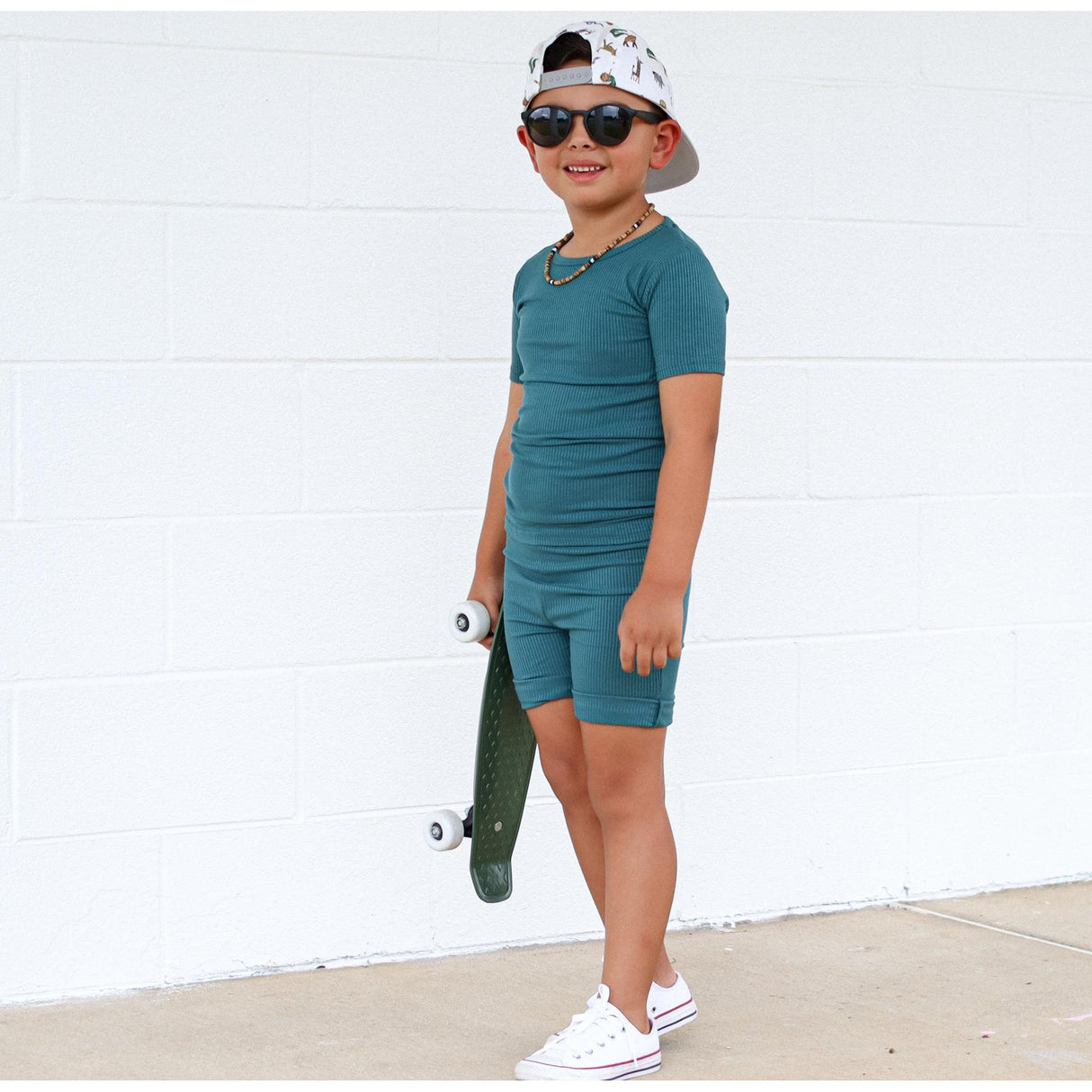 TWO PIECE SHORTIE SET- Peacock Ribbed - HoneyBug