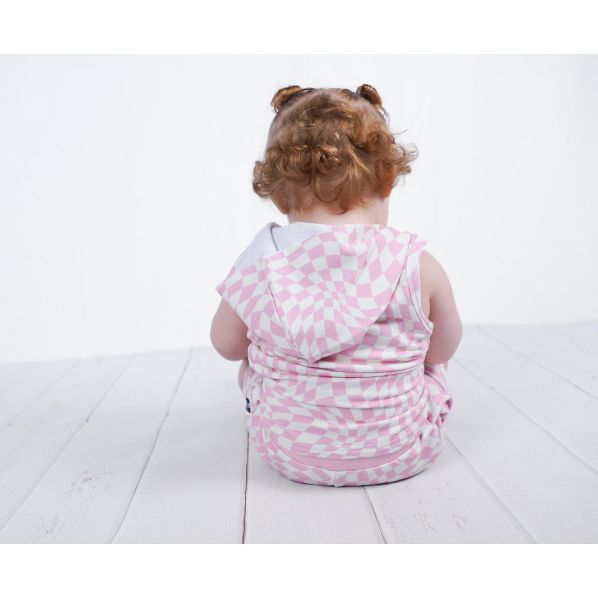 BAMBOO HOODIE TANK- Pink Dizzy Check - HoneyBug