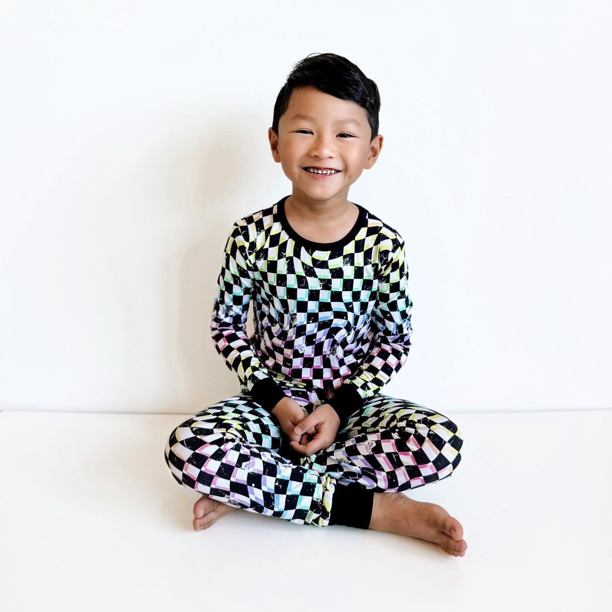 LONG SLEEVE 2 PIECE SETS- Neon Dizzy Check - HoneyBug