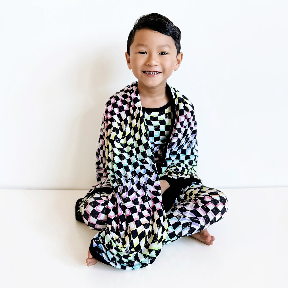 LONG SLEEVE 2 PIECE SETS- Neon Dizzy Check - HoneyBug