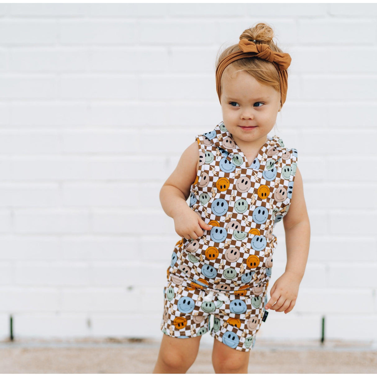 BAMBOO HOODIE TANK- Beige Happy Smiles - HoneyBug