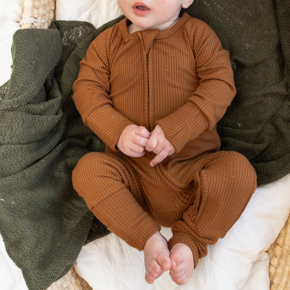 Zip Romper - Bark Ribbed - HoneyBug