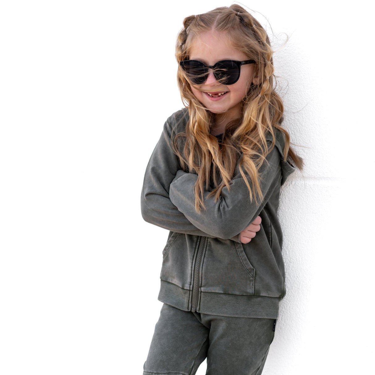 ZIP HOODIE- Moss Snow Wash - HoneyBug