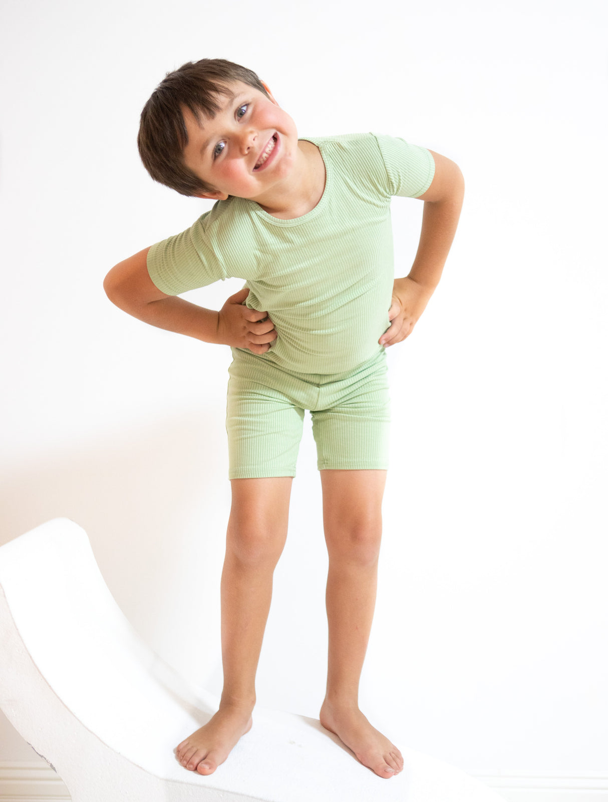 TWO PIECE SHORTIE SET- Pistachio Ribbed - HoneyBug