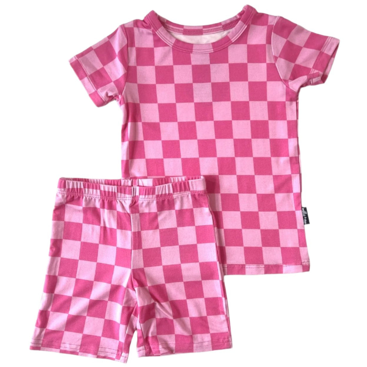 TWO PIECE SHORTIE SET- Pink Check - HoneyBug