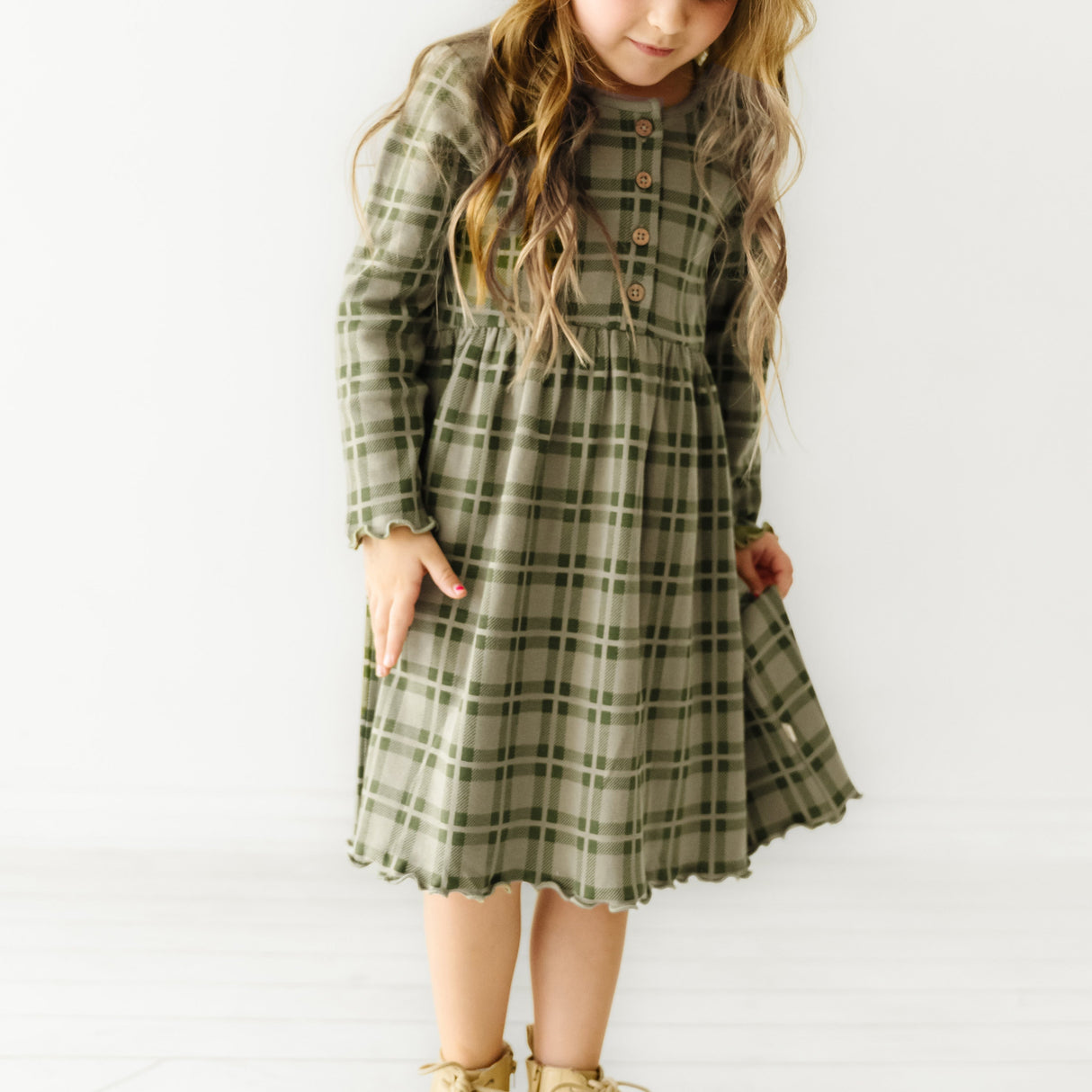 Organic Long Sleeve Twirl Dress - Plaid - HoneyBug