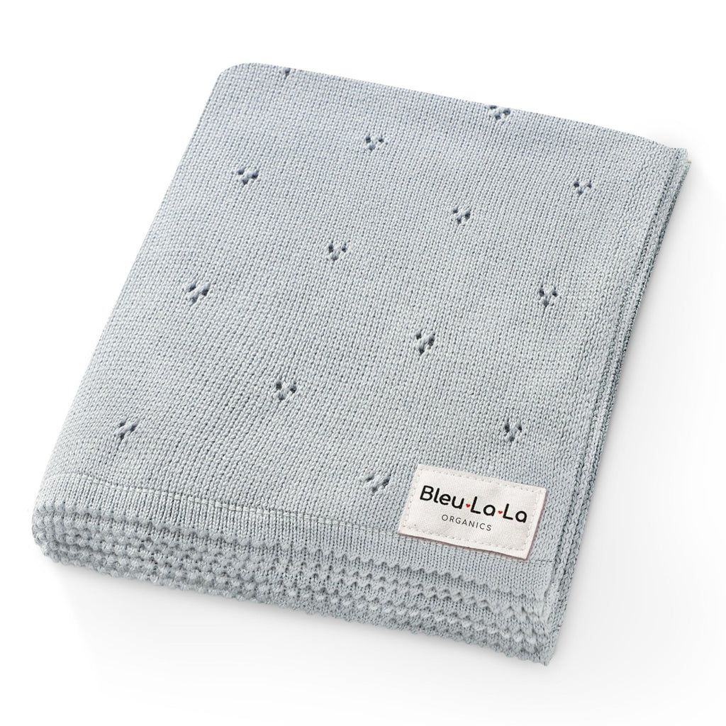 Organic Pointelle Knit Swaddle Blanket - Sky Blue - HoneyBug 