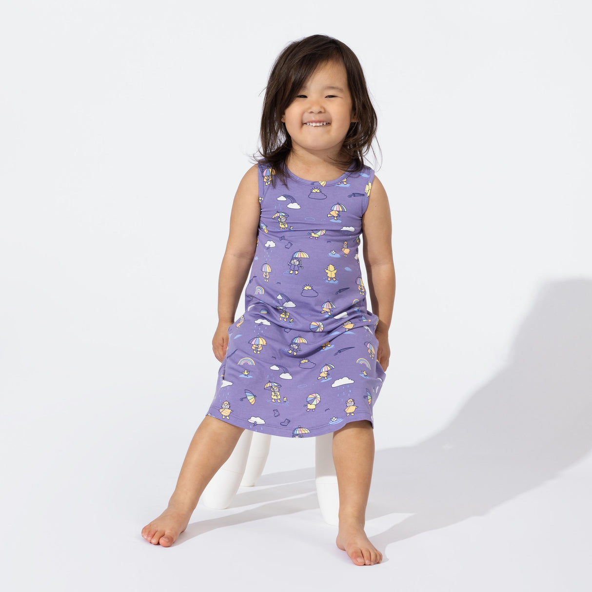 Rainbow Bear Bamboo Girls' Sleeveless Dress - HoneyBug