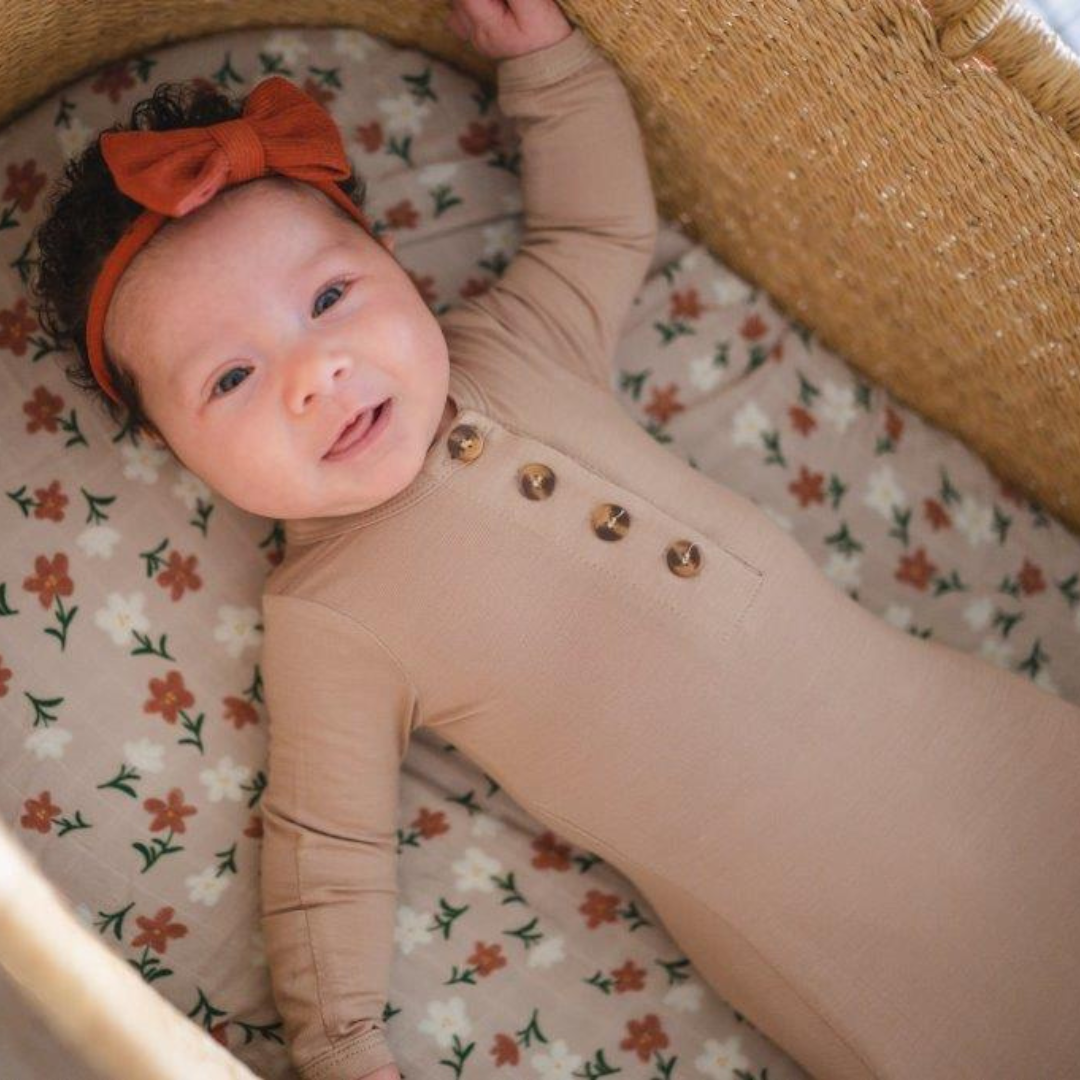 Knotted Baby Gown - Sand - HoneyBug
