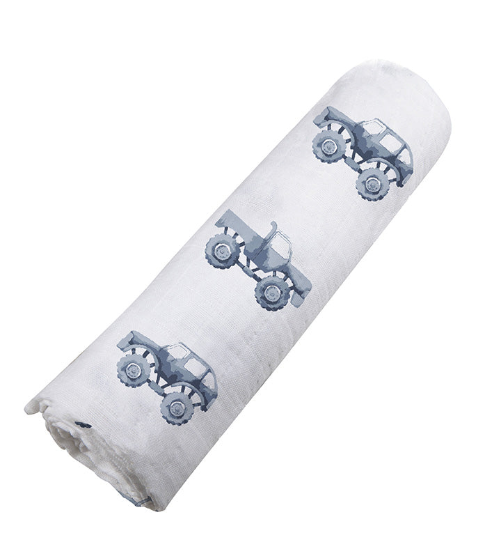 Indigo Monster Trucks Cotton Swaddle - HoneyBug