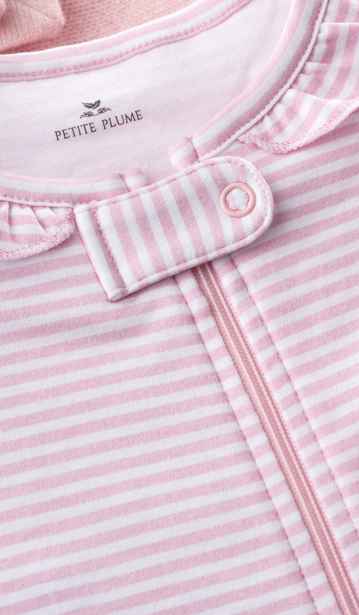 Baby's Pima Ruffle Collar Romper in Pink Stripes