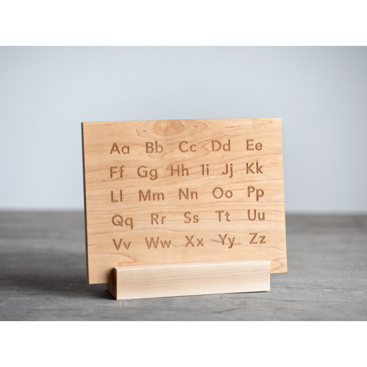 Wooden Alphabet Montessori Board and Tabletop Reference Chart β’Β Modern Sans Serif - HoneyBug