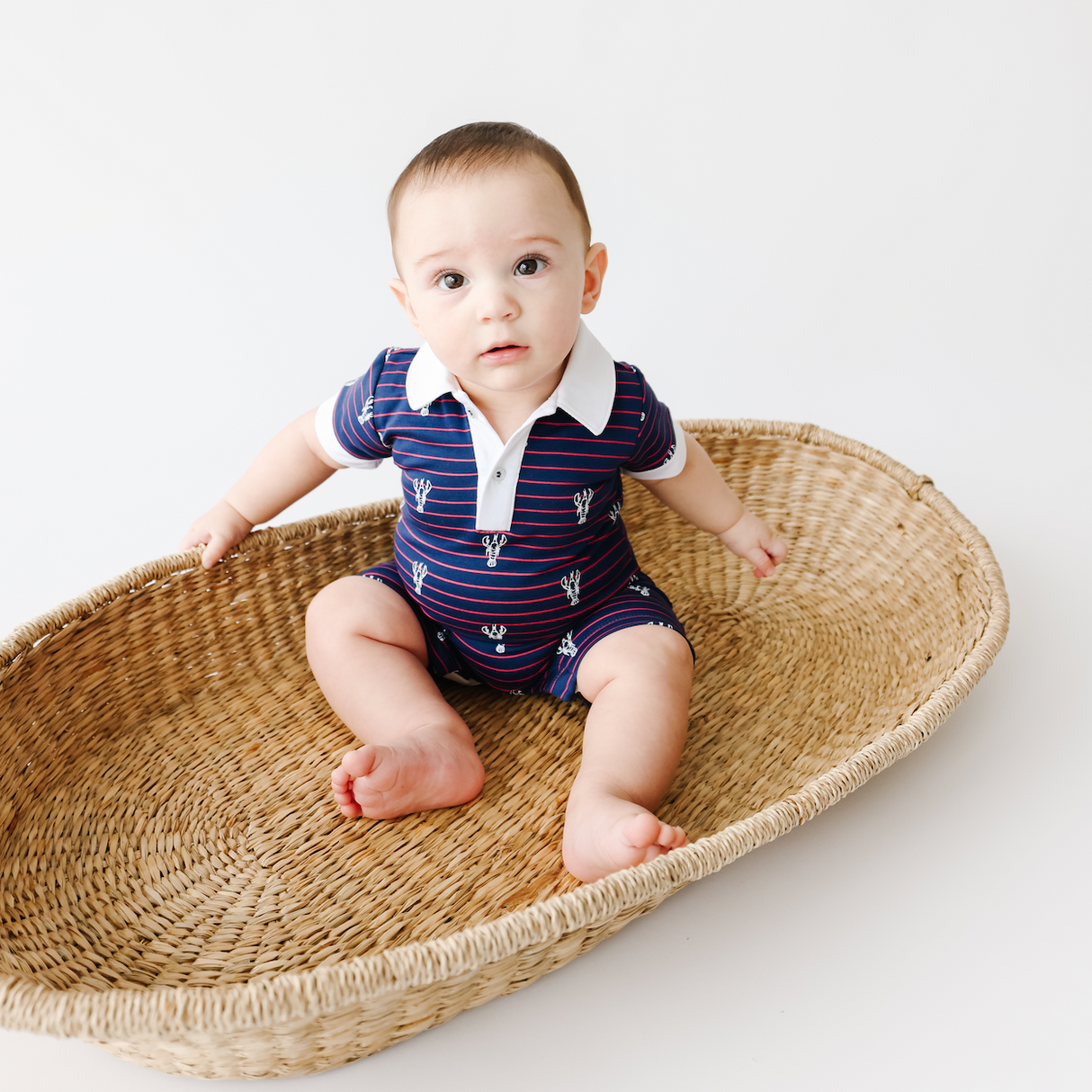 Lobster Stripe Romper - HoneyBug
