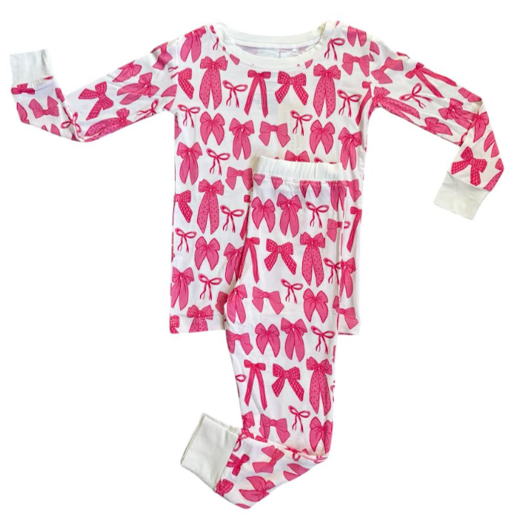 Hot Pink Bow | Two-Piece Pajama Set - HoneyBug