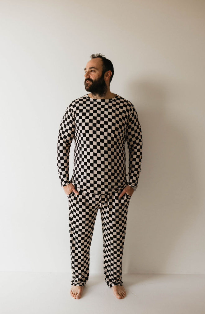 Adult Bamboo Pajamas | Black Checker - HoneyBug