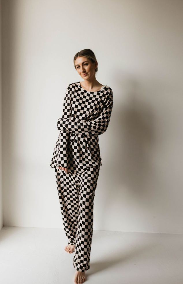 Adult Bamboo Pajamas | Black Checker - HoneyBug