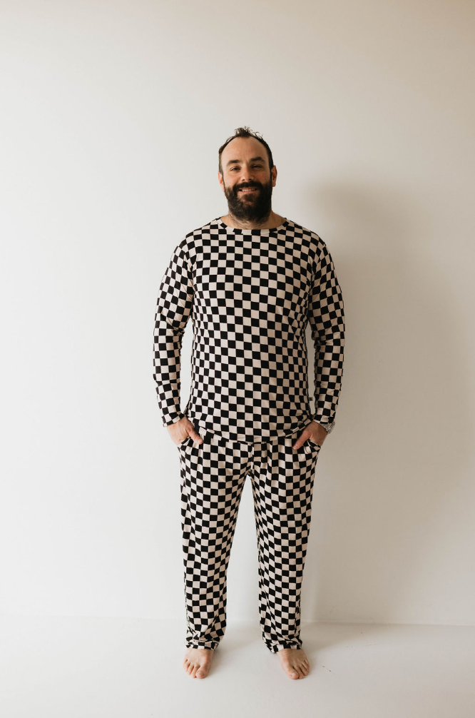 Adult Bamboo Pajamas | Black Checker - HoneyBug