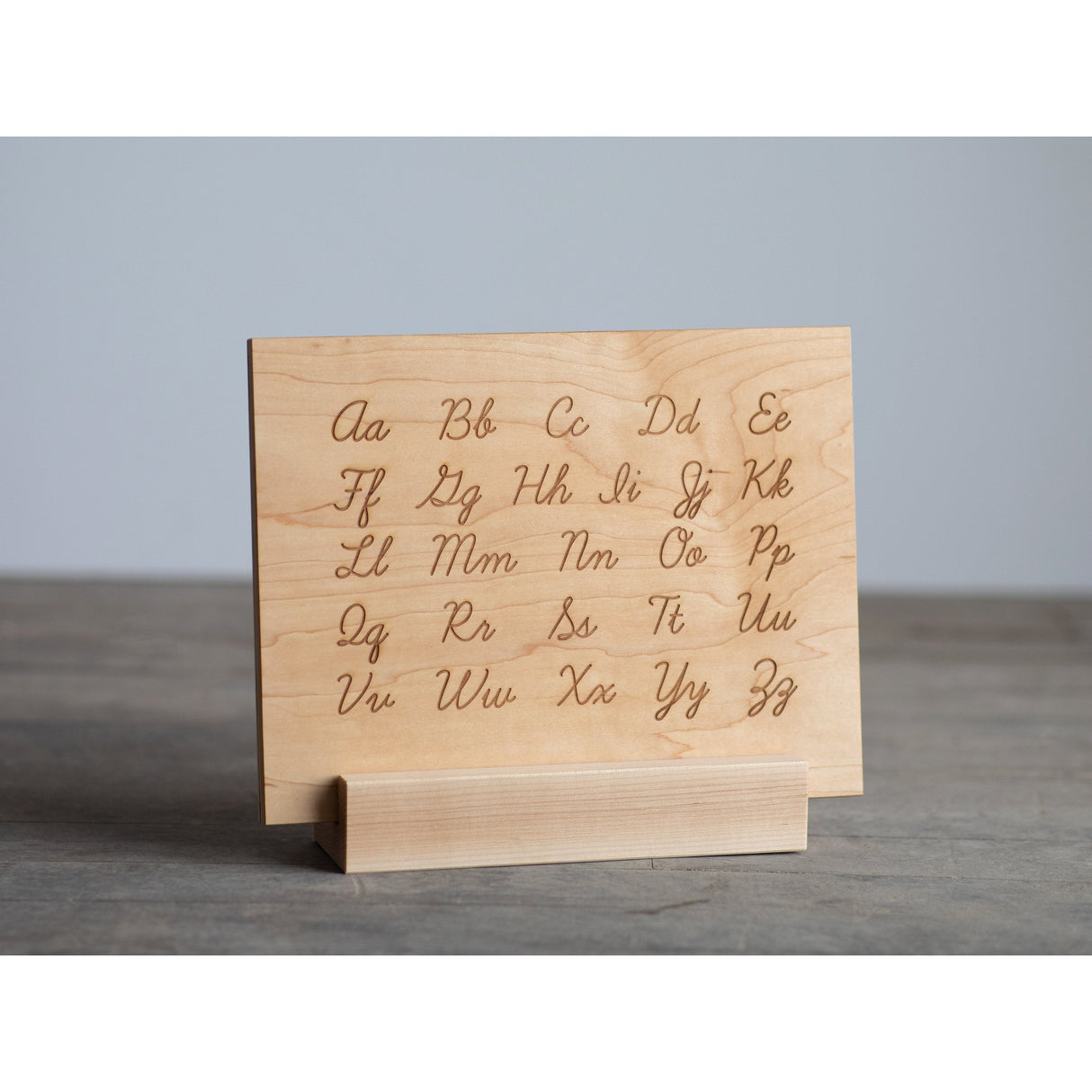 Wooden Alphabet Montessori Board and Tabletop Reference Chart • Classic Script Cursive - HoneyBug