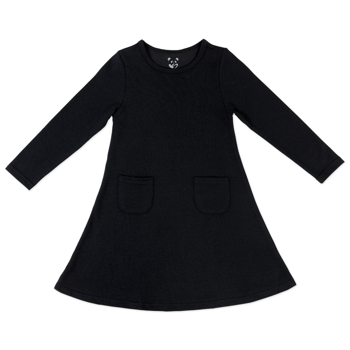 Obsidian Black Bamboo Terry Daywear Girls' Long Sleeve Dress - HoneyBug