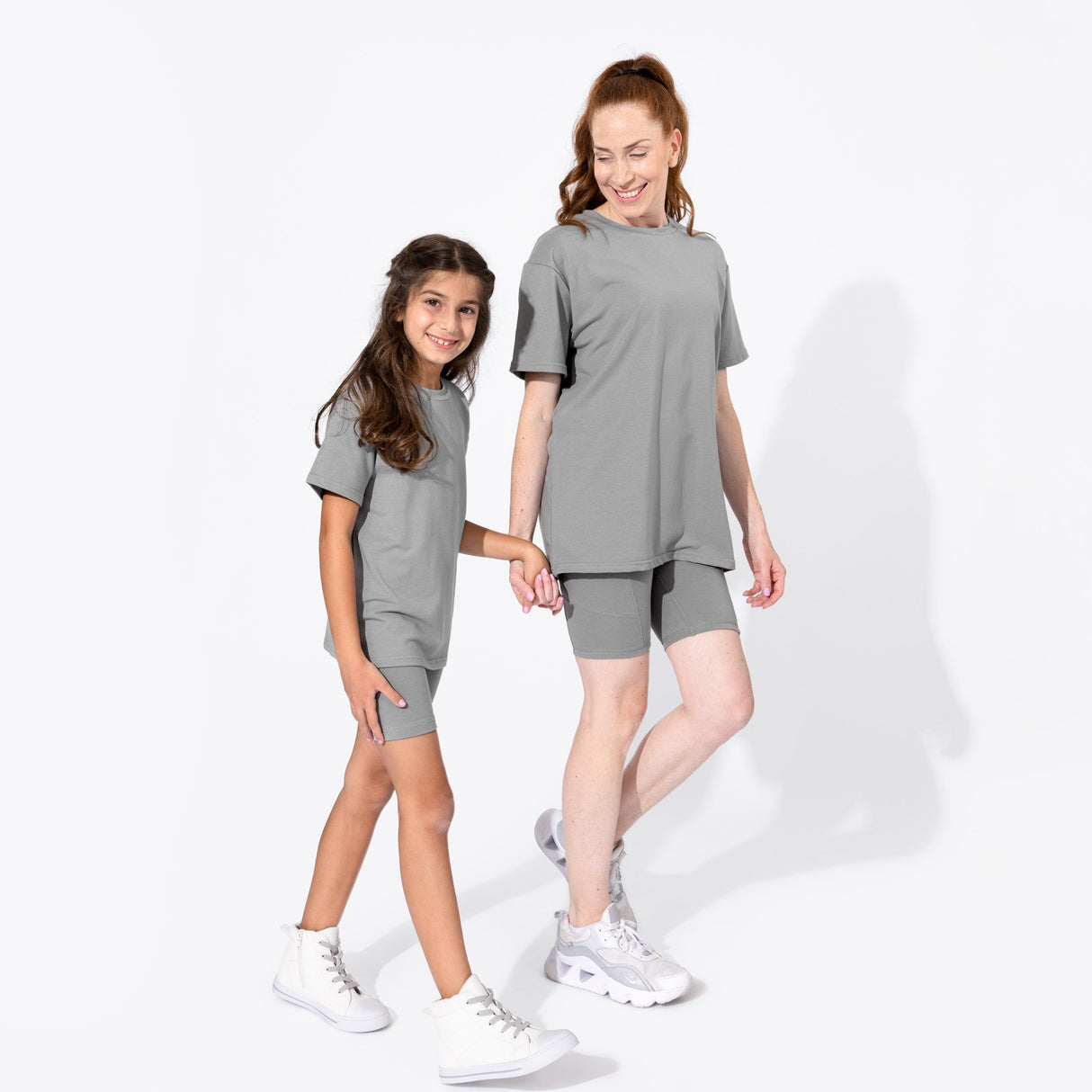 Stormy Grey Bamboo Blend Women's Oversized Tee & Biker Shorts Set - HoneyBug